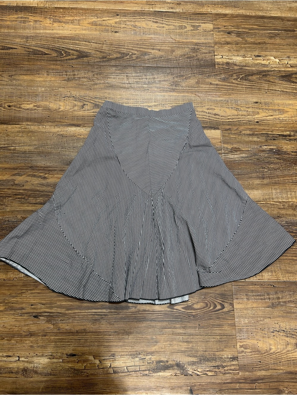 Forever 21 Black and White PinStriped Asymmetrical Flare Skirt- XS